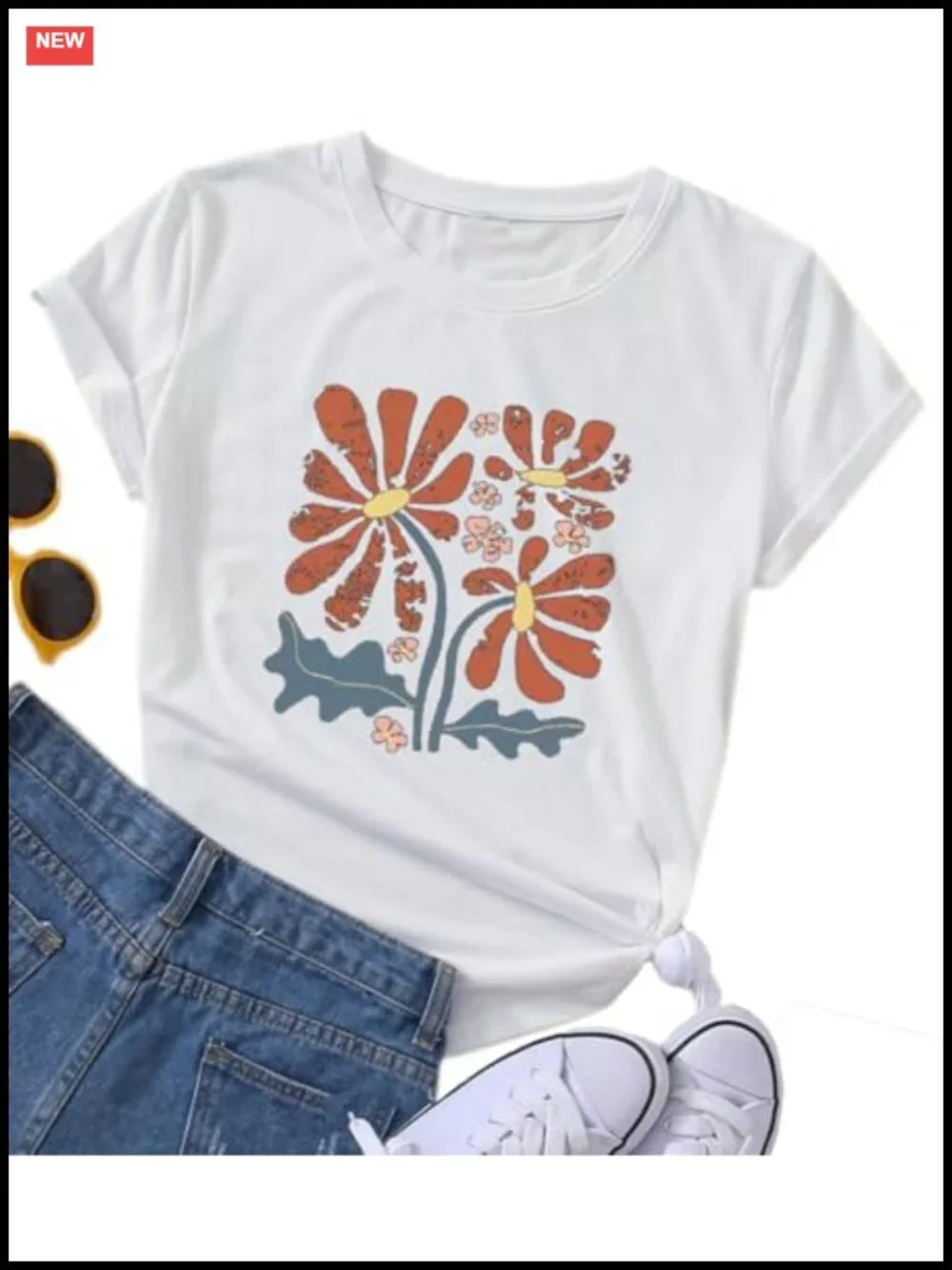 Women's Floral Boho Short Sleeve Crew Neck Loose Casual T-Shirt